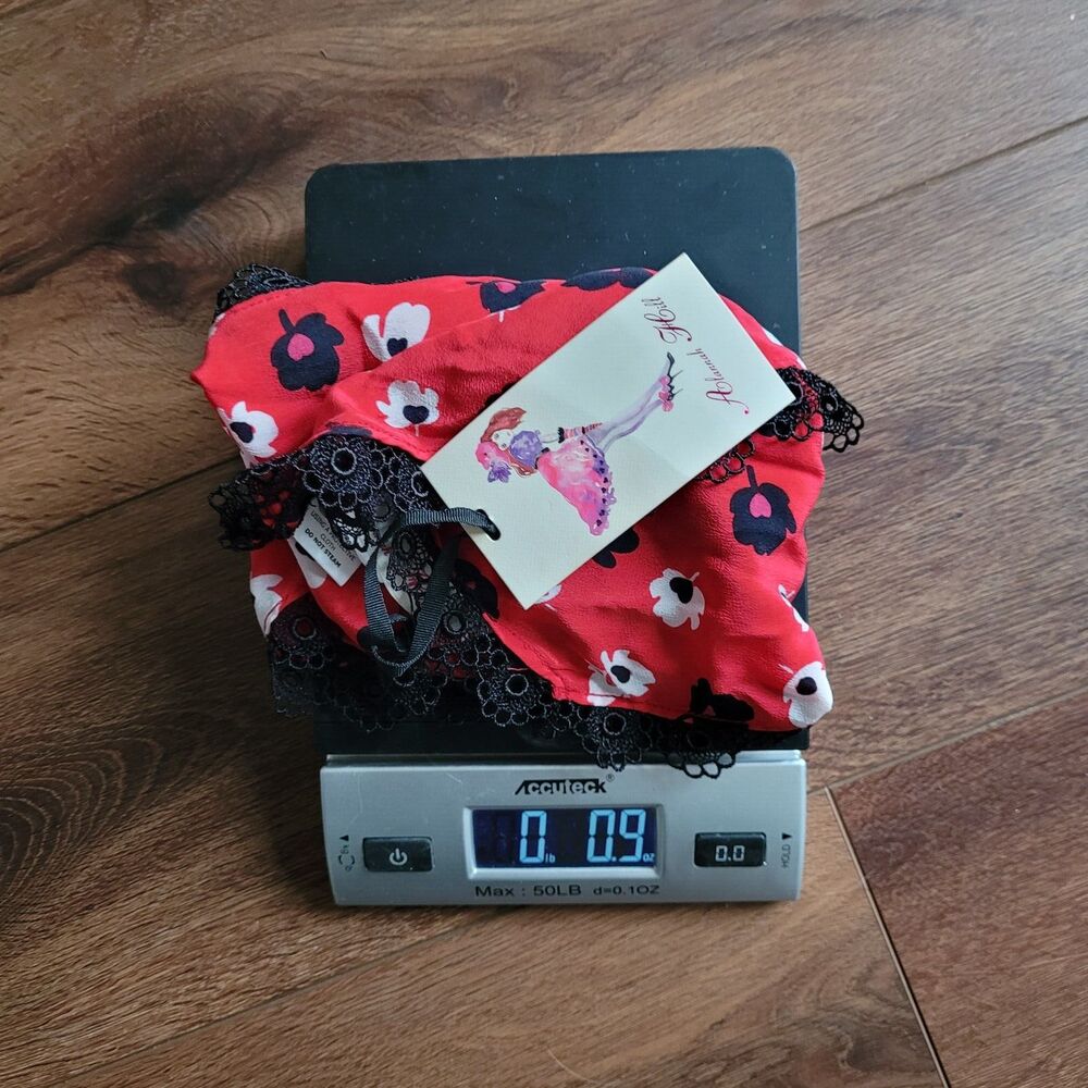 Silk Scarf with Cherries on Top ALANNAH HILL Rayon Lace Trim Red Black NEW - Picture 10 of 11